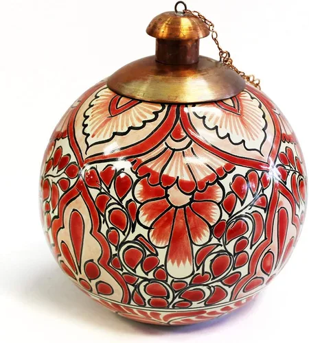 Miniatura 4 de Antorcha mexicana pintada a mano (cerámica, monocromo azul)