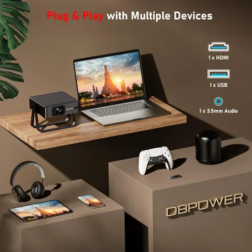Miniatura 9 de [Ultradelgado de 1.97 pulgadas Enfoque automático Aplicaciones integradas Soporte de 360°] Mini proyector inteligente con WiFi y Bluetooth