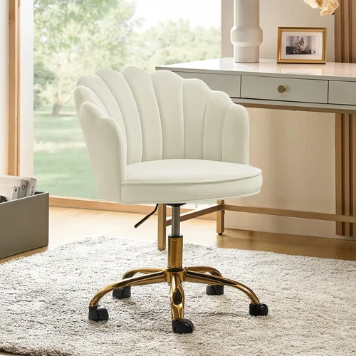 HULALA HOME Silla de escritorio de terciopelo para oficina en casa con base dorada, silla giratoria ajustable para tocador, diseño moderno y bonito