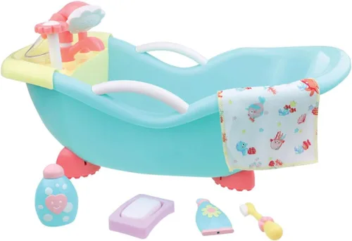 JC Toys - Cuna mecedora y accesorios para muñeca, perfectos para pequeños Juego de baño azul/rosa