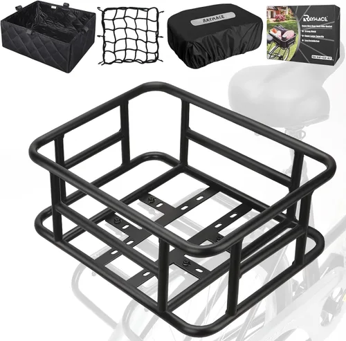 Miniatura 8 de RAYMACE Cesta trasera para bicicleta con red de carga y forro Cesta grande para bicicleta, montaje perfecto para bicicleta eléctrica