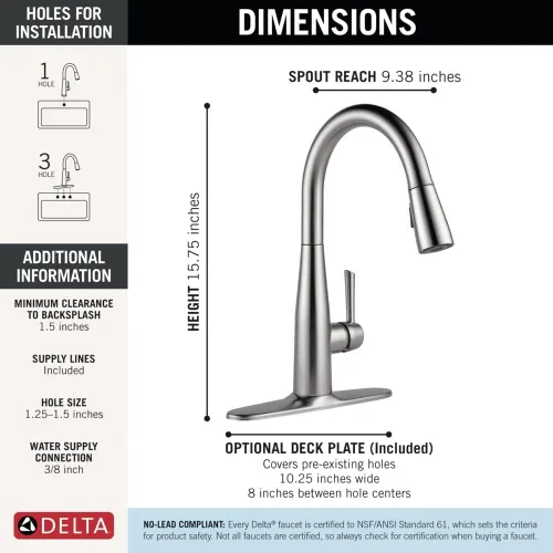 Miniatura 4 de Delta Faucet Essa - Grifo para cocina de níquel cepillado con rociador extendible y cabezal de acople magnético, ártico inoxidable, 9113-AR-DST