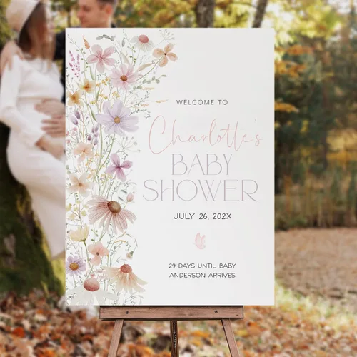 Miniatura 4 de Letrero personalizado de flores silvestres para baby shower, letrero de bienvenida para baby shower, decoración de fiesta de plástico con estacas