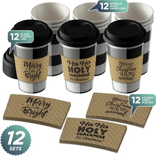 Miniatura 3 de Live It Up! Party Supplies Tazas desechables de café o chocolate caliente – Buffalo Plaid