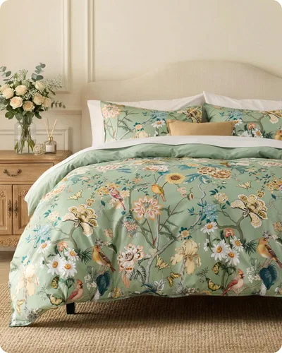 Miniatura 10 de Bedsure - Juego de funda de edredón para cama individual - Juego de funda de edredón reversible de flores de algodón 100 % con cierre de cremallera