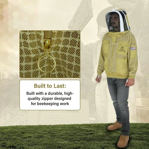 Miniatura 7 de 3-Layer Ventilated Mesh Bee Jacket for Men & Women with Veils Sting-Proof Beekeeping Jacket with Leather Gloves & Bag