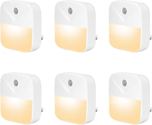 Miniatura 8 de Paquete de 6 luces nocturnas enchufables, luces nocturnas LED inteligentes con sensor de atardecer a amanecer, luces nocturnas enchufables
