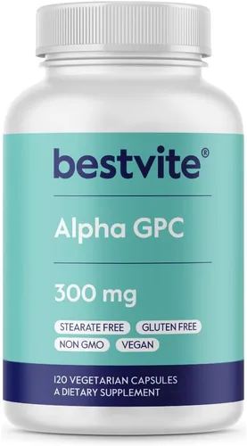 BESTVITE Alpha GPC Colina 600 mg por porción (120 cápsulas vegetales) - Sin estearatos - Vegano - Sin OMG - Sin gluten