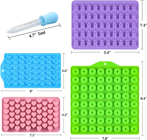 Miniatura 2 de Moldes de gomitas, moldes de silicona para gomitas con 2 goteros, paquete de 4 moldes de silicona para caramelos