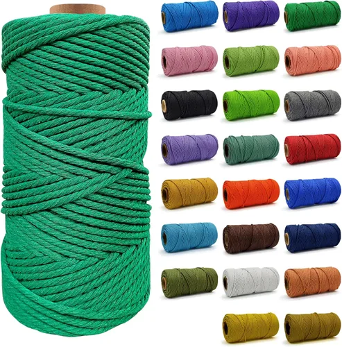 Miniatura 24 de Cuerda de Algodón 8mm x 20 Yardas - Cuerda de Macramé Natural Sin Blanquear - Cuerda de Algodón Trenzada de 3 Hilos para Colgar en la Pared, Blanco
