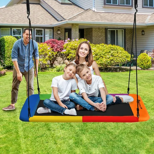 Miniatura 8 de Goplus Columpio de árbol de plataforma gigante de 60 pulgadas para niños y adultos, columpio rectangular ajustable para interiores y exteriores