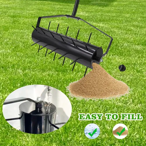 Miniatura 6 de Aireador de césped rodante resistente de 18 pulgadas, rodillo manual de peso ajustable con pico pre-soldado, aireador de suelo de rodillo de mano