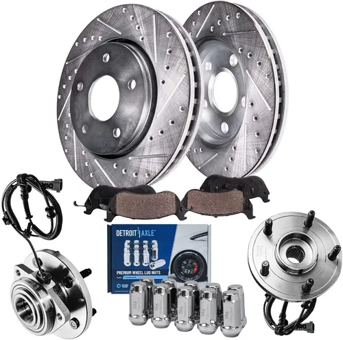 Miniatura 28 de Detroit Axle - Kit de freno para Mercedes-Benz C300 2015-2023, C350e 2016-2018 2015 C400, rotores perforados y ranurados Reemplazo de pastillas