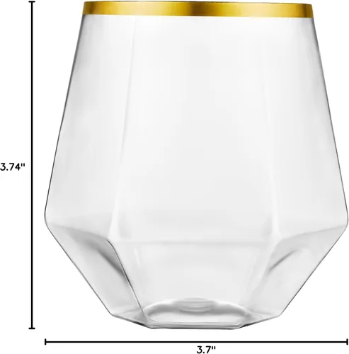 Miniatura 7 de Kitchen Lux Paquete de 40 copas de vino de plástico con diamantes desechables, copas de oro, copas de vino, copas de cóctel, vasos de plástico