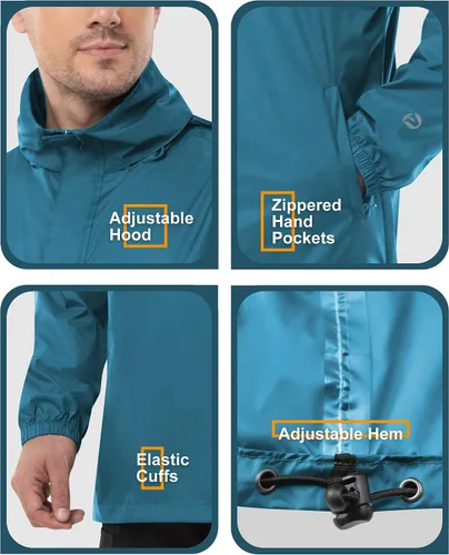 Miniatura 32 de Outdoor Ventures Chaqueta de lluvia para hombre, impermeable, ligera, plegable, para senderismo, golf, correr