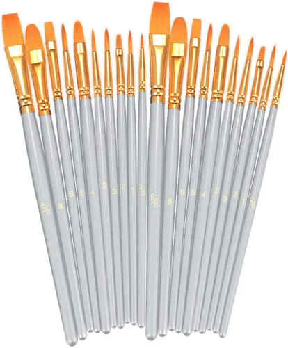 BOSOBO Juego de pinceles de pintura, 2 unidades, 20 pinceles de punta redonda puntiaguda, pinceles de pintura acrílica de nailon para acuarela al