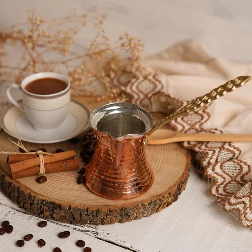 Miniatura 7 de Cafetera árabe, cafetera turca, cobre martillado hecho a mano, Cezve para 3 personas (mediana), cobre martillado