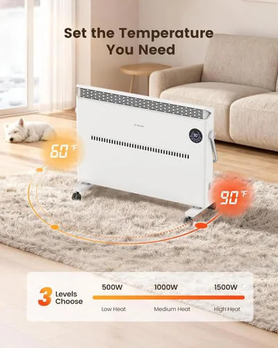 Miniatura 6 de Calentador de espacio, calentador de panel de convección silencioso para uso en interiores, calentador eléctrico montado en la pared o de pie