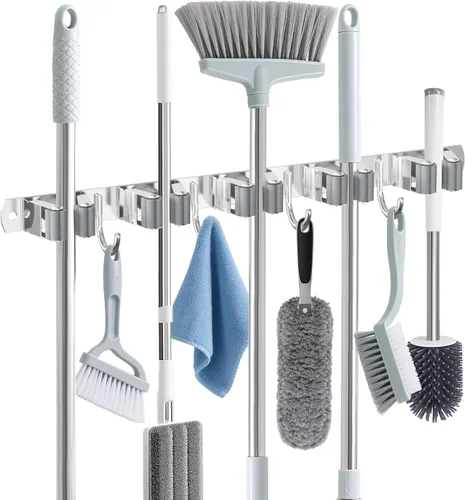Soporte de Pared para Escoba, Organizador de Escoba Montaje en Pared de Acero Inoxidable Colgador de Escoba y Trapeador Resistente Organización de