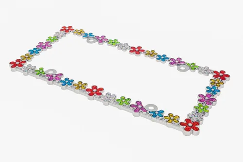 Miniatura 4 de creathome Marco para placa de circulación con diseño de margaritas brillantes y en 3D, aleación de zinc puro, soporte metálico perfecto para placa