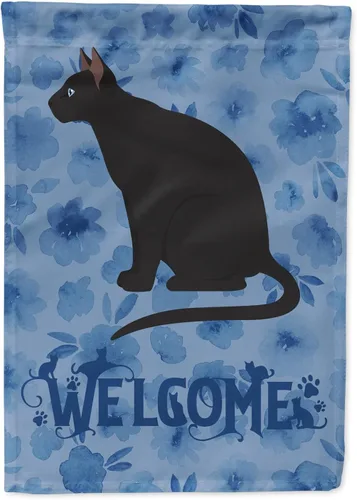 Caroline's Treasures CK5047CHF Ojos Azules - Bandera de bienvenida con diseño de gato para casa de porche, grande, para colgar en la pared,