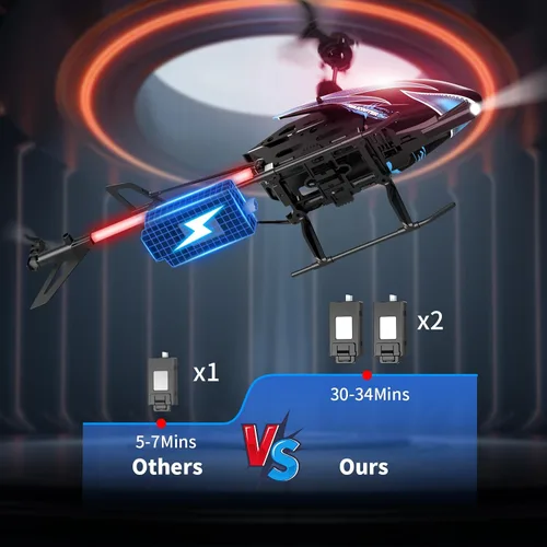 Miniatura 4 de Dwi Dowellin Helicóptero a control remoto, juguete de helicóptero para niños con 26 minutos de vuelo (2 baterías), 8 modos de luz, fácil control Azul