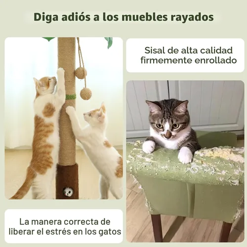 Miniatura 5 de Woochpet Poste rascador para gatos de 35 pulgadas de alto, torre rascador de árbol para gatos de interior con agujero para mouse de juguete