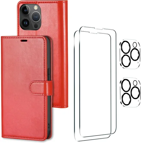 Uluck Funda tipo cartera 5 en 1 para iPhone 14 Plus con soporte para tarjetas, de piel sintética, con bloqueo RFID, funda magnética con 2