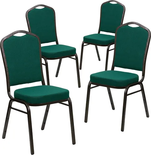 Miniatura 61 de Flash Furniture HERCULES Series - Silla apilable para banquetes con respaldo de corona en tela negra con estampado, marco de vena plateada Tela
