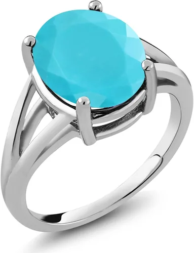 Miniatura 56 de Gem Stone King Anillo solitario con piedra preciosa de 3.00-7.00 quilates Plata de ley 925 Ovalado de 0.47 x 0.49 pulgadas Anillo