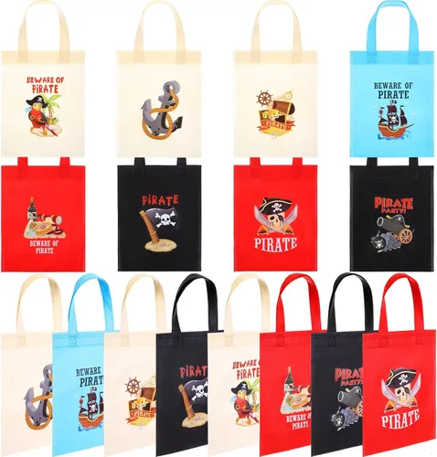 Hosuly 24 bolsas de regalo para fiesta de pirata, regalos de fiesta de cumpleaños pirata, bolsas de botín no tejidas para regalo, dulces, tesoros,