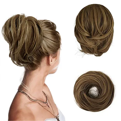 Miniatura 34 de BARSDAR Extensión de cola de caballo y moño de pelo de cobre, extensiones de moño corto sintético liso elástico para mujer, moños desordenados