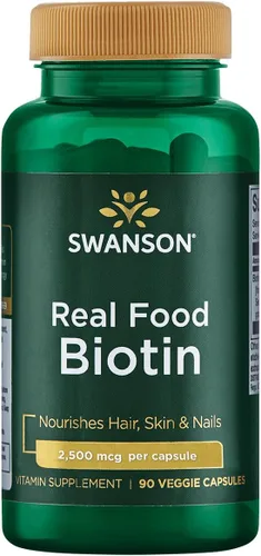 Swanson Real Food Biotina Vitamina B-7 Cabello Piel Metabolismo de Uñas Salud de Extracto de Árbol de Colibrí Orgánico Vegano Sin Gluten Sin OMG B7