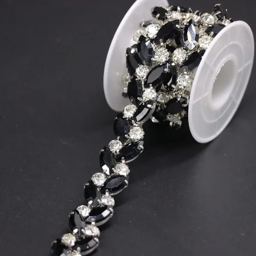 Miniatura 5 de Jerler Borde de diamantes de imitación de 1 yarda, aplique de cadena de diamantes de imitación, ideal para decoración de bricolaje y adornos de ropa
