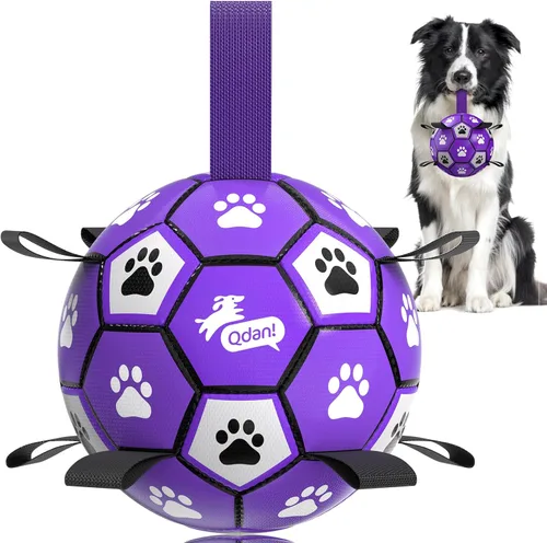 Miniatura 31 de QDAN Juguetes para perros, pelota de fútbol extragrande con correas, juguete de remolcador, juguete de agua, bolas duraderas para perros