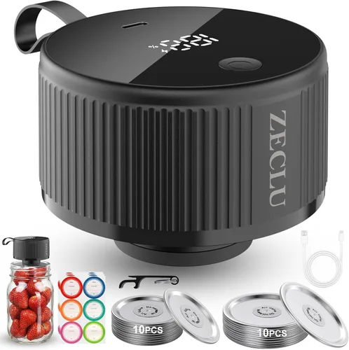Electric Mason Jar Vacuum Sealer Kit, Automatic Jar Sealer for Wide and Regular Mouth Mason Jars, Portable Cordless Vacuum Sealer for Canning and