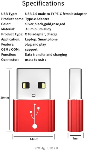 Miniatura 4 de BoxWave Adaptador compatible con Chuwi HiPad Plus - USB-A a C PortChanger (paquete de 5), USB Tipo-C OTG USB-A Convertir datos de carga - Plateado