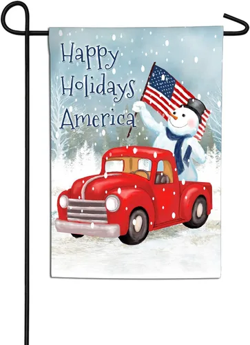 Miniatura 2 de America Forever Flags Bandera de jardín de doble cara – Happy Holidays America – 12.5 x 18 pulgadas, muñeco de nieve patriótico, decoración navideña