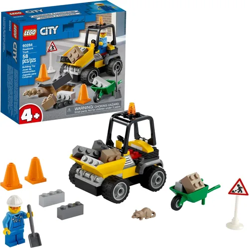 LEGO City Roadwork Truck 60284 Kit de construcción de juguete; juego de construcción de obras viales geniales para niños, nuevo 2021 (58 piezas)