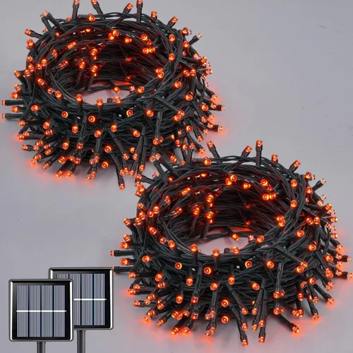 Miniatura 13 de QITONG Paquete de 2 luces solares azules y blancas de Navidad, cada cadena de 200 luces LED solares de 66 pies para exteriores, impermeable, 8 modos