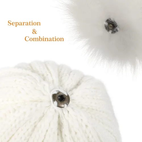 Miniatura 5 de Muryobao Gorro de invierno para mujer, con forro de satén, de piel sintética, con pompones, de punto, con forma de calavera