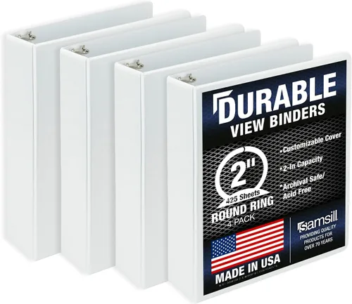 Miniatura 17 de Samsill Carpeta duradera de 0.5 pulgadas, fabricada en los Estados Unidos, carpeta transparente personalizable con anillos redondos, color negro