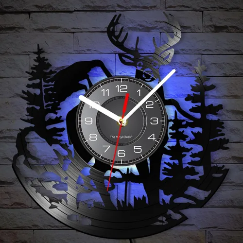 Miniatura 5 de Cabin Deer - Reloj de pared con 7 colores cambiantes, reloj de caza de ciervos de 12 pulgadas, silencioso, funciona con pilas, bosque y vida Con luz