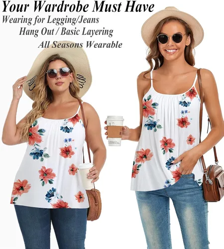 Miniatura 3 de Camiseta sin mangas plisada para mujer con copa de brasier incorporada, casual, fluida, con correa ajustable (S-4XL)