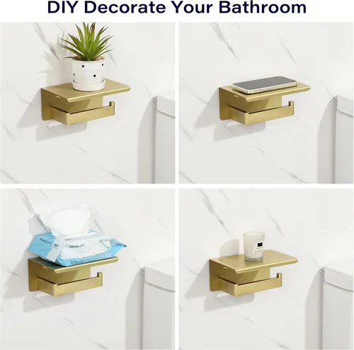 Miniatura 8 de Alise Soporte de papel higiénico, Soporte de tisú de baño con estante, Dispensador de almacenamiento de rollo de papel higiénico SUS304 de acero