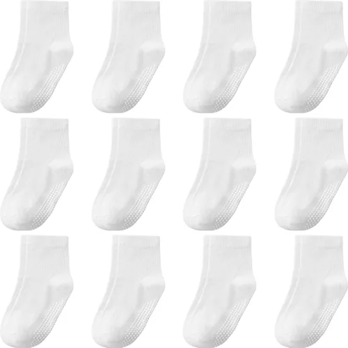 Miniatura 26 de Calcetines con Agarre Antideslizantes de Algodón para Bebés y Niños Pequeños, Niños y Niñas, Paquete de 12 Calcetines de Tobillo Lindos para Niños