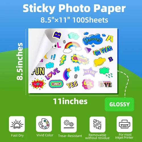 Miniatura 2 de Uinkit 100 hojas de papel fotográfico con etiquetas adhesivas brillantes imprimibles de 8.5 x 11 pulgadas, hoja completa de inyección de tinta