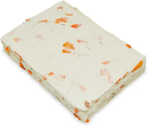 Cartulina Lokta hecha a mano de 5 x 7 pulgadas con pétalos de caléndula para papelería vintage, impresión e invitaciones decorativas (25 hojas,