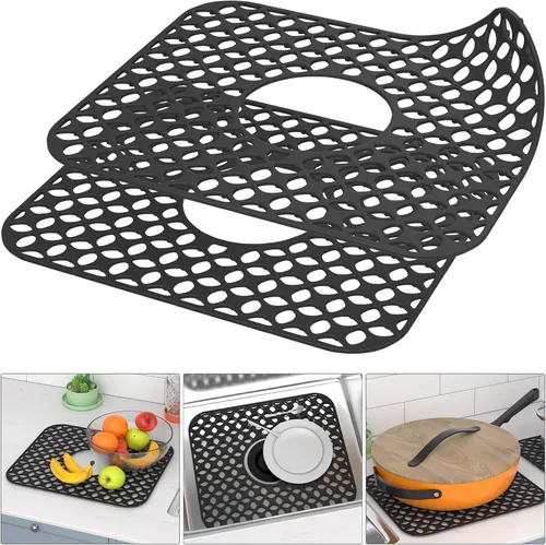 TOOVEM - Tapetes para fregadero de cocina, 2 unidades, antideslizantes, resistentes al calor, alfombrillas protectoras de fregadero de silicona