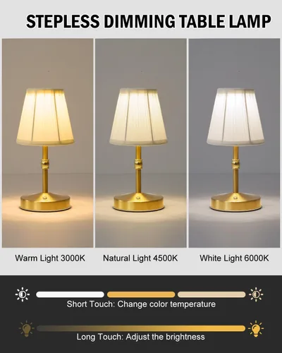 Miniatura 4 de Lámpara Mini Inalámbrica de 5W en Oro, Lámpara Pequeña Operada con Batería de 3000 mAh, Lámparas de Mesa Pequeñas Vintage, Lámparas Recargables